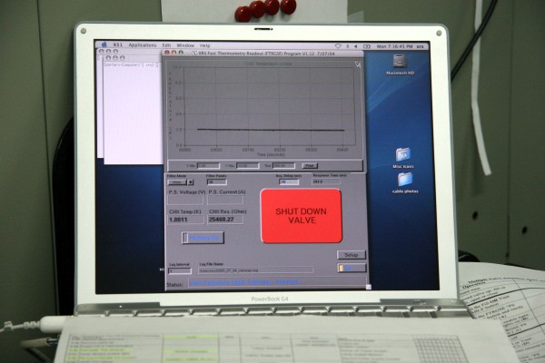 The image of a control panel on a computer screen is dominated by the large red button labeled 'SHUT DOWN VALVE' (47K JPEG)