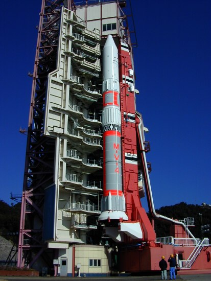 M-V rocket rotating out of the tower (63K JPEG)